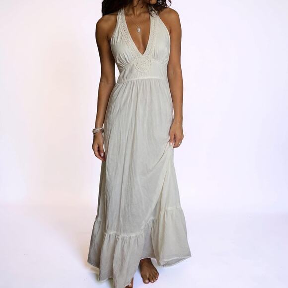 Tommy Bahama Dresses & Skirts - Tommy Bahama White Halter Crochet Trim Cotton Maxi Dress USA Medium